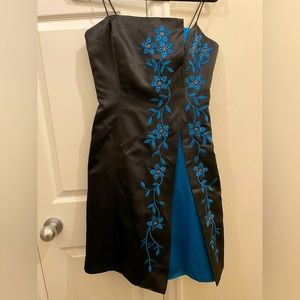 Blue and Black Asymmetric holiday prom homecoming cocktail dress
